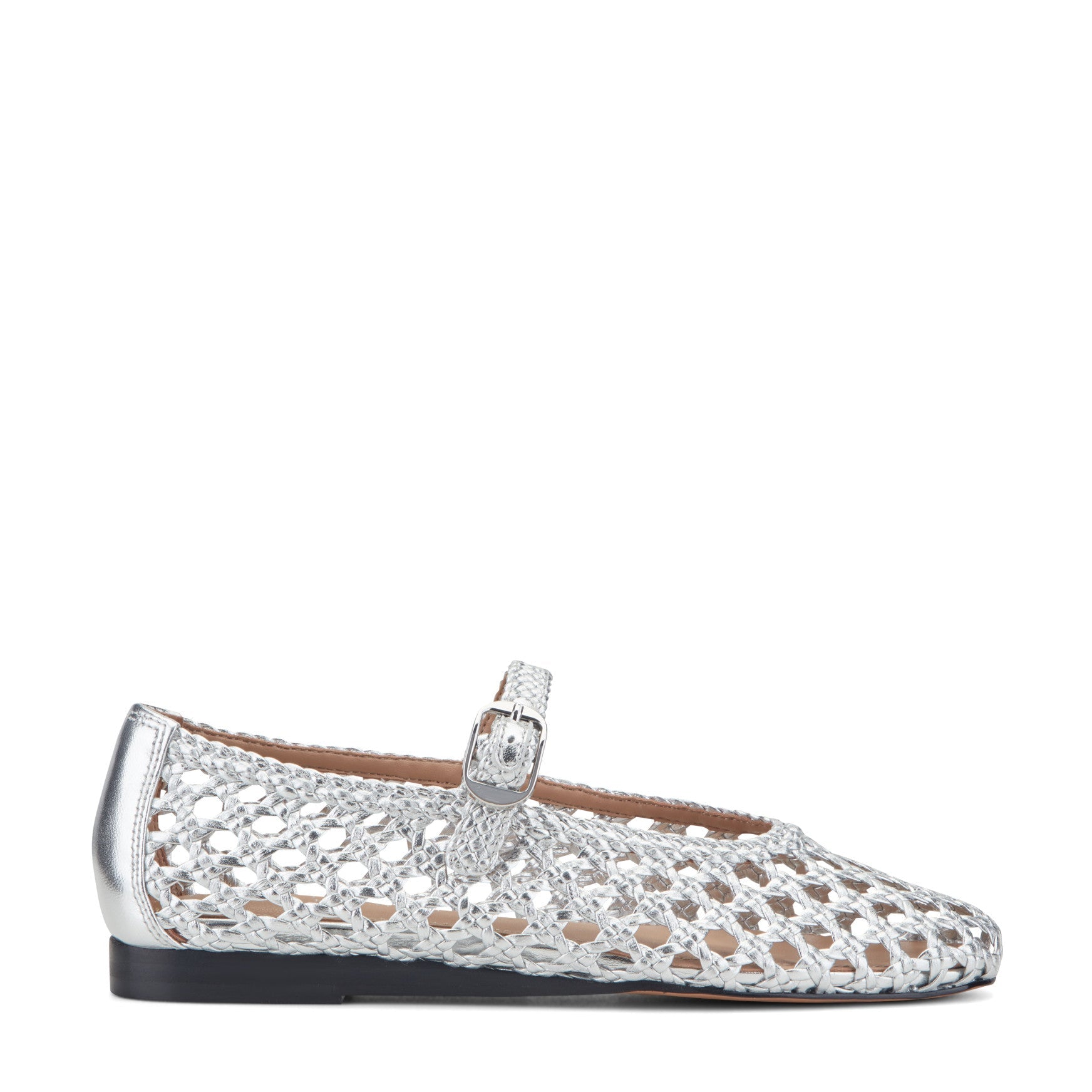 Marc Fisher Evonna Woven Leather Mary Jane Ballet Flat - Silver Leather