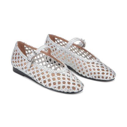 Marc Fisher Evonna Woven Leather Mary Jane Ballet Flat - Silver Leather