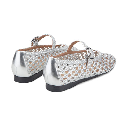 Marc Fisher Evonna Woven Leather Mary Jane Ballet Flat - Silver Leather