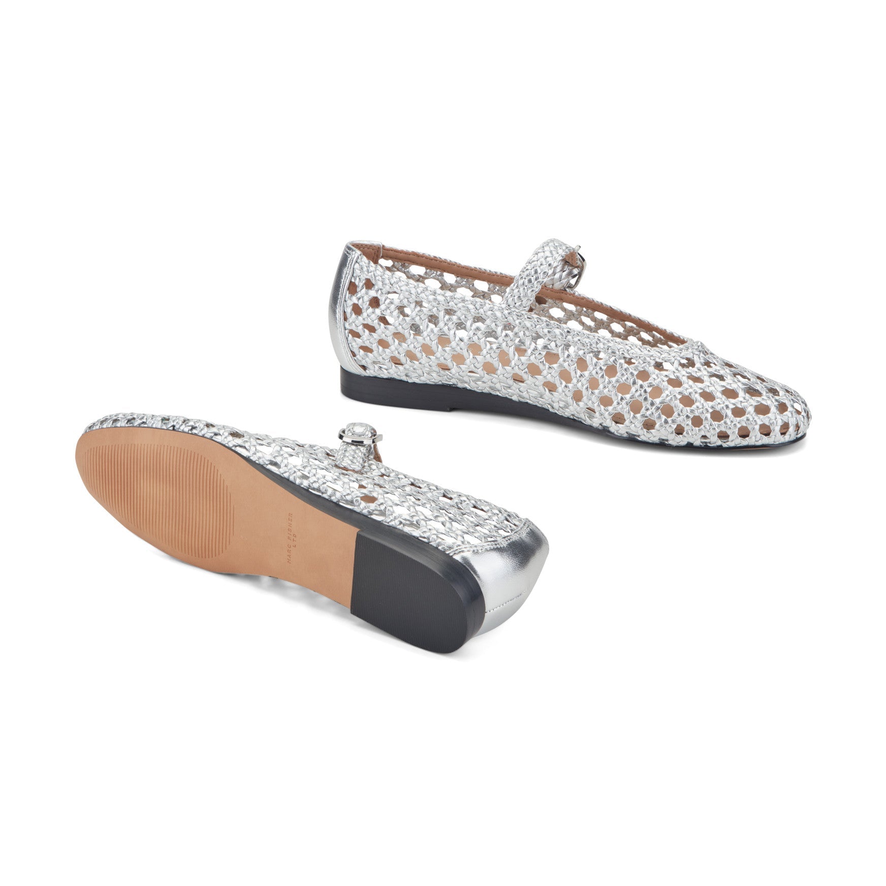 Marc Fisher Evonna Woven Leather Mary Jane Ballet Flat - Silver Leather