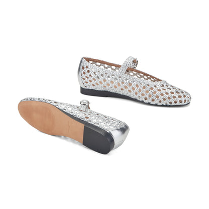 Marc Fisher Evonna Woven Leather Mary Jane Ballet Flat - Silver Leather