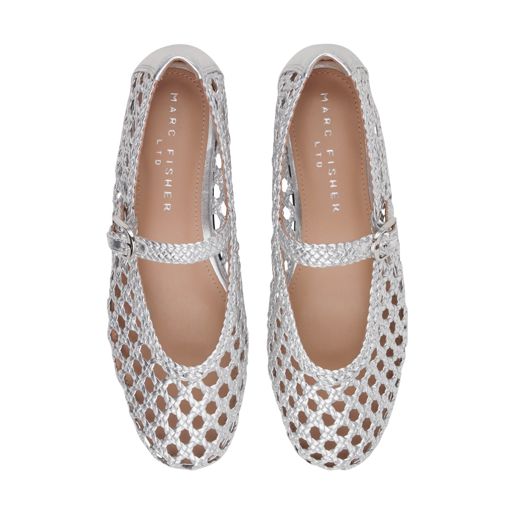 Marc Fisher Evonna Woven Leather Mary Jane Ballet Flat - Silver Leather