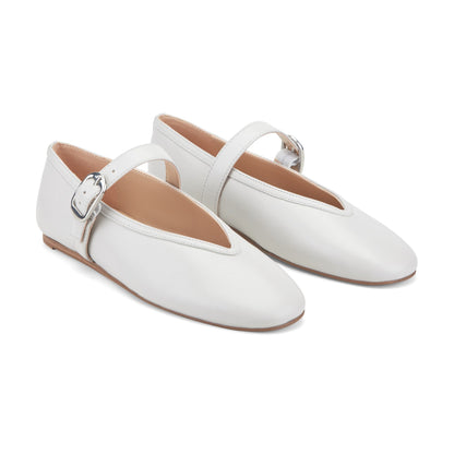 Marc Fisher Godea Mary Jane Ballet Flat - White Leather