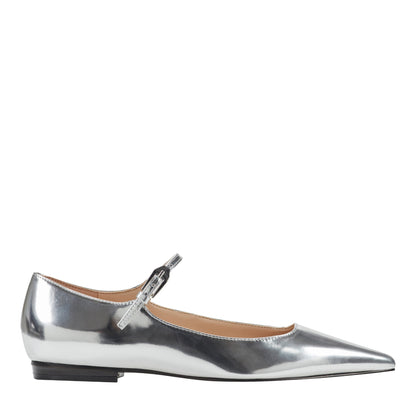 Marc Fisher Trella Leather Mary Jane Flat - Silver Metallic