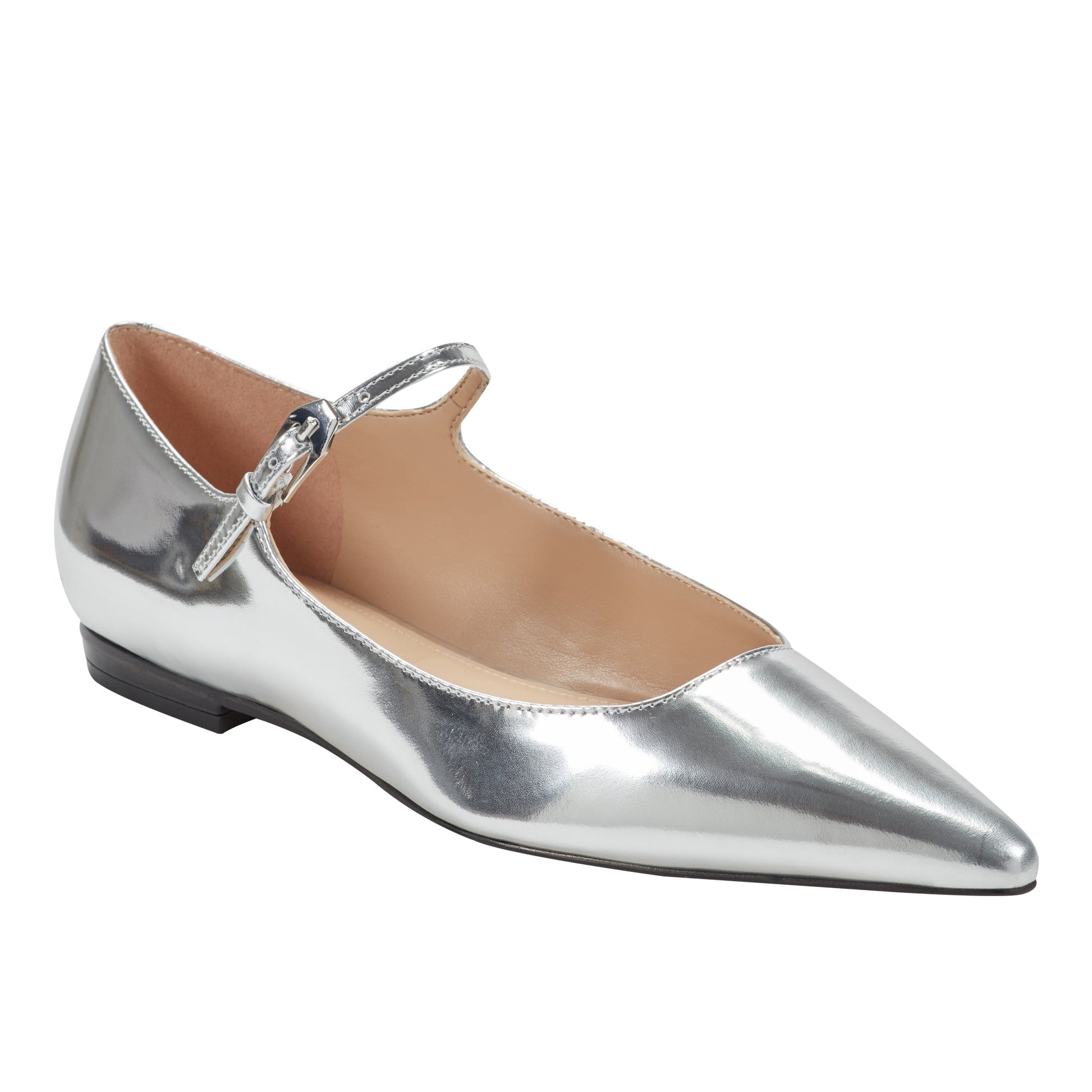 Marc Fisher Trella Leather Mary Jane Flat - Silver Metallic