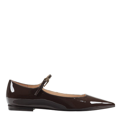 Marc Fisher Trella Leather Mary Jane Flat - Brown Patent Leather