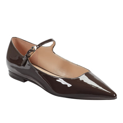 Marc Fisher Trella Leather Mary Jane Flat - Brown Patent Leather