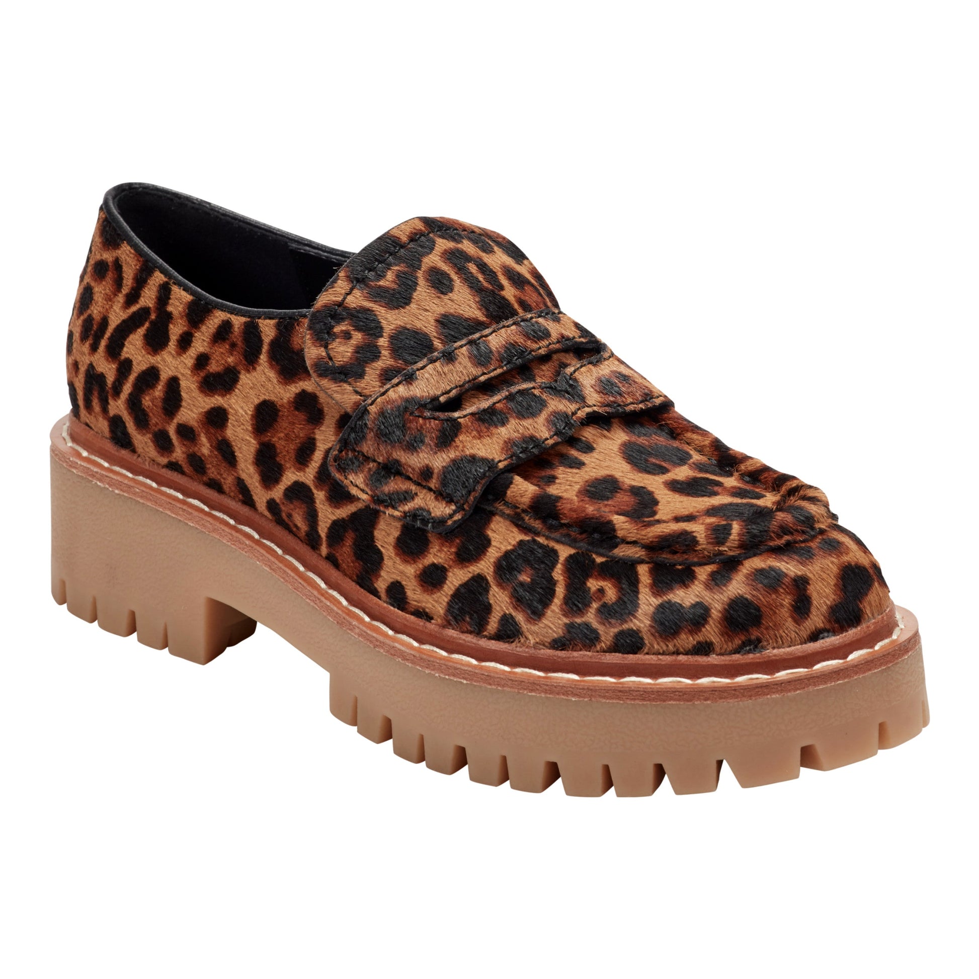 Marc Fisher Norton Lug Sole Leather Loafer - Leopard Print Pony Hair