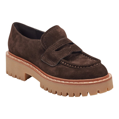 Marc Fisher Norton Lug Sole Leather Loafer - Dark Brown Suede
