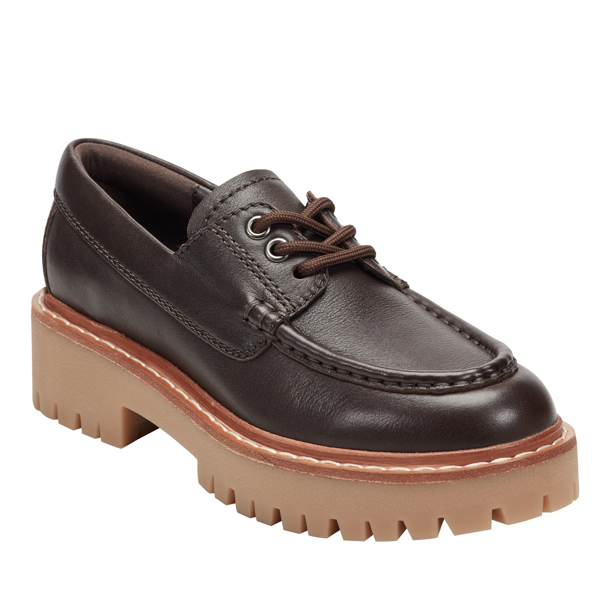 Marc Fisher Nerida Lug Sole Leather Loafer - Dark Brown Leather