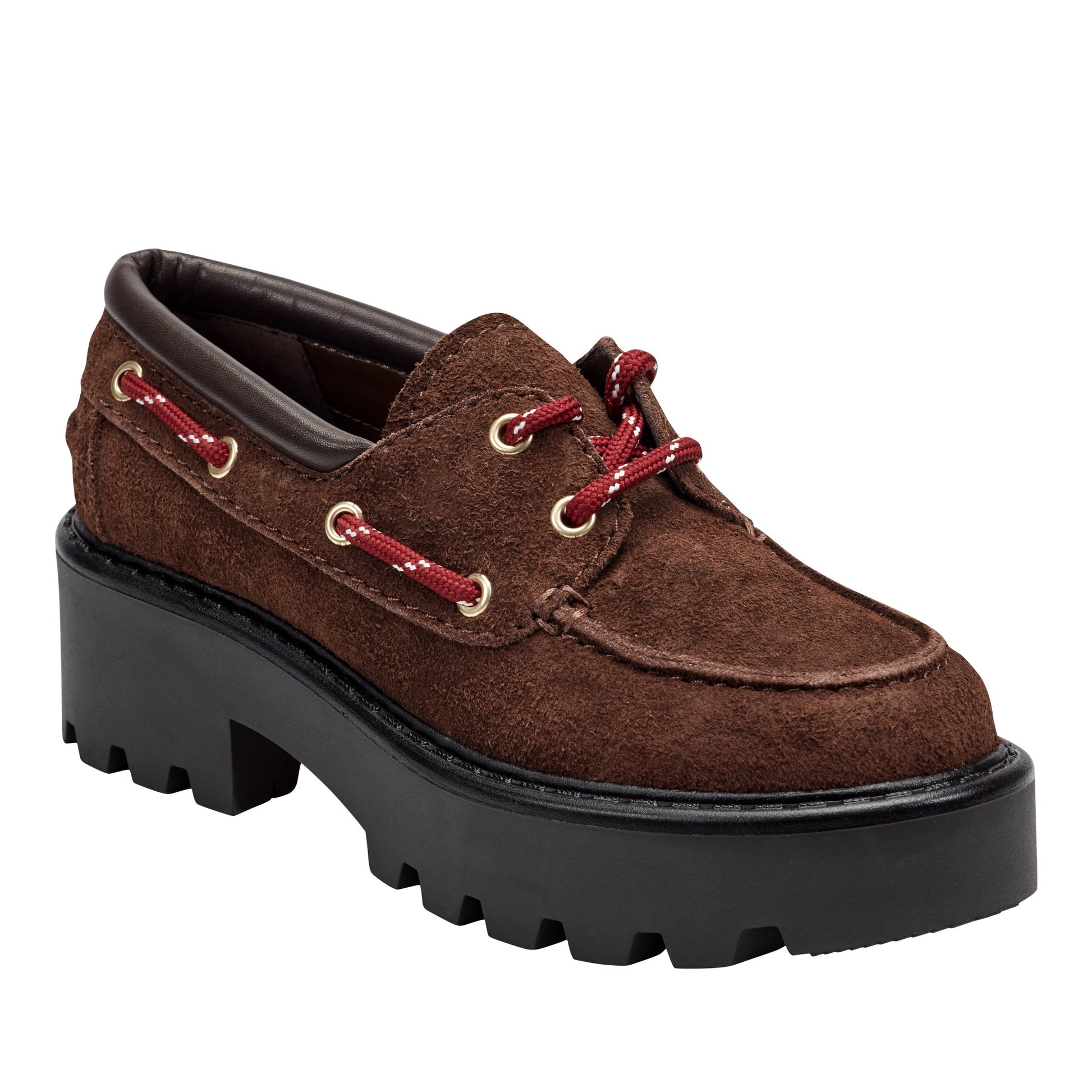 Marc Fisher Peyten Leather Lug Sole Loafer - Dark Brown Suede