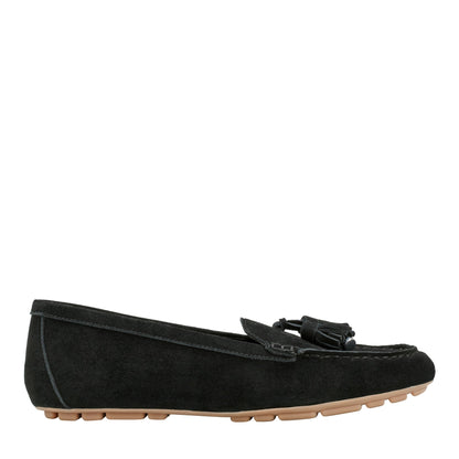 Marc Fisher Layney Casual Tassle Leather Loafer - Black Suede