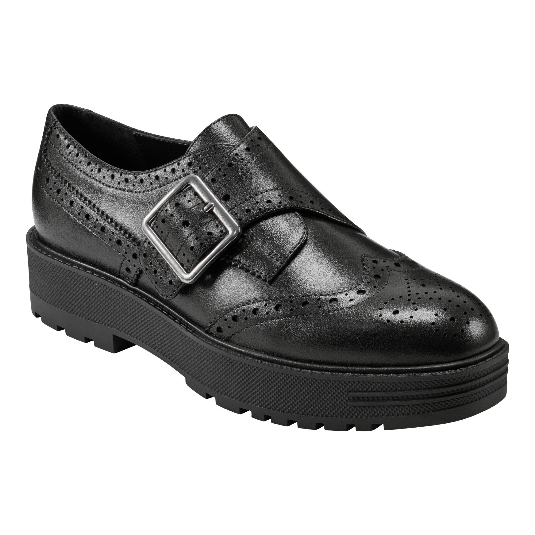 Marc Fisher Remona Leather Monk Strap Loafer - Black Leather
