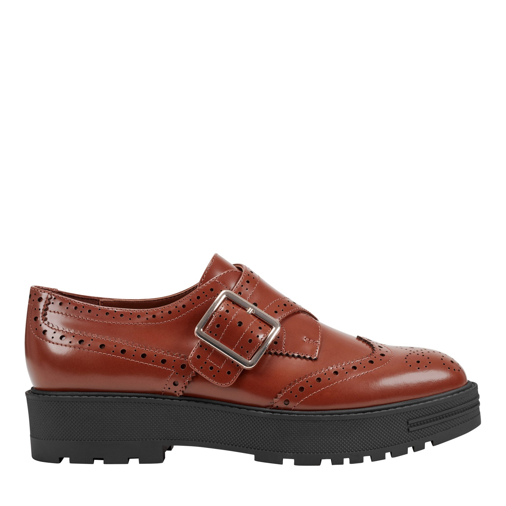 Marc Fisher Remona Leather Monk Strap Loafer - Brown Leather