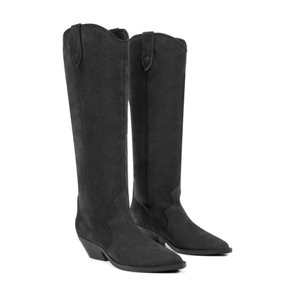 Marc Fisher Ander Leather Western Boot - Dark Blue Suede