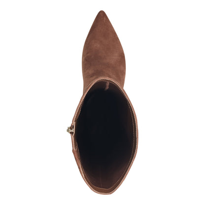 Marc Fisher Lucinda Kitten Heel Leather Boot - Tan Suede