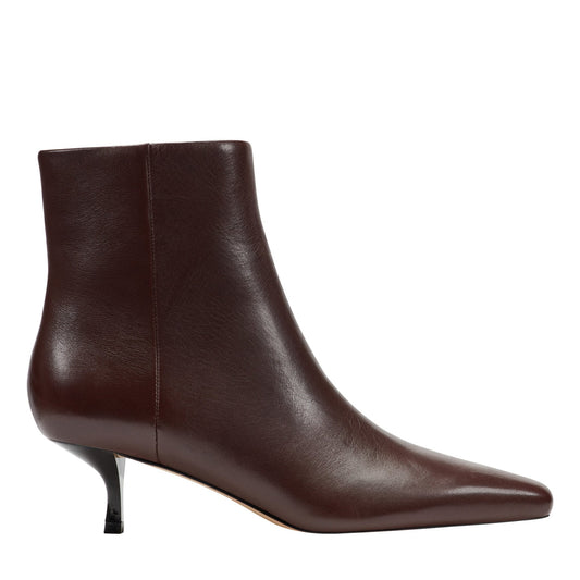 Marc Fisher Kiona Kitten Heel Leather Ankle Bootie - Dark Brown Leather