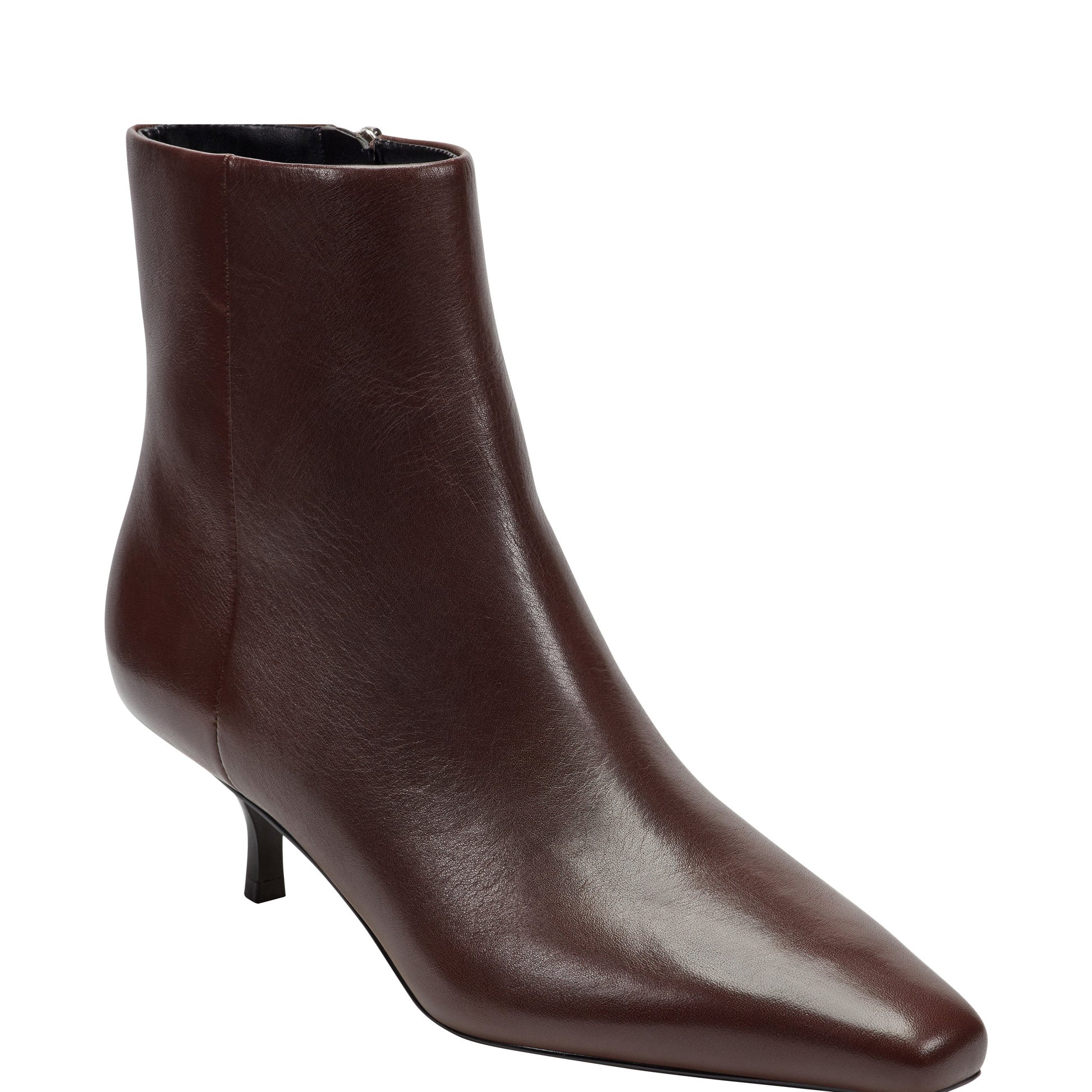 Marc Fisher Kiona Kitten Heel Leather Ankle Bootie - Dark Brown Leather
