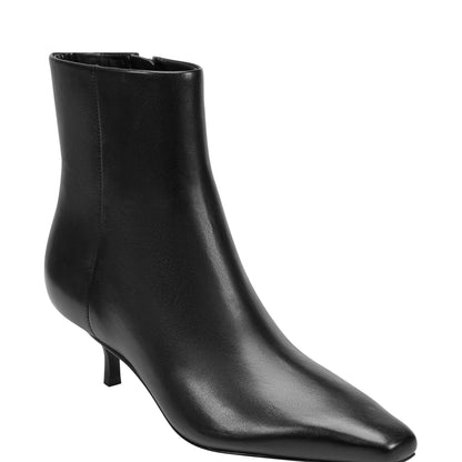 Marc Fisher Kiona Kitten Heel Leather Ankle Bootie - Black Leather