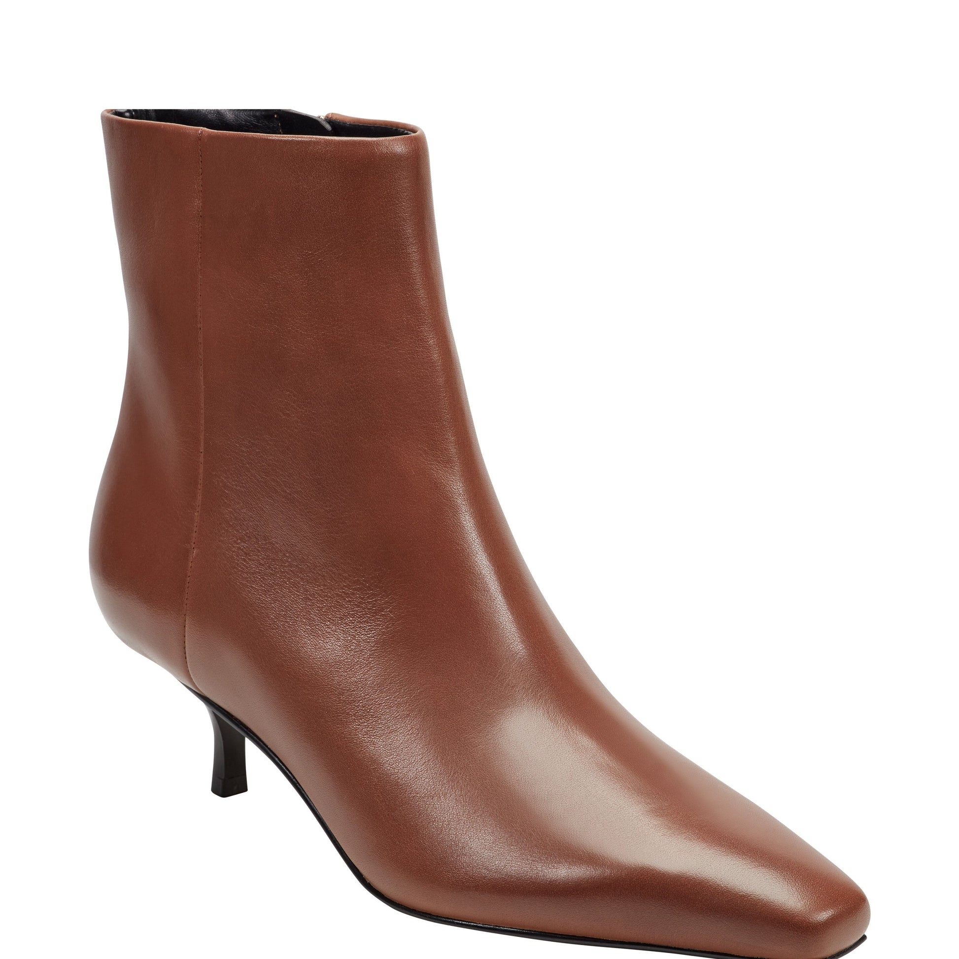 Marc Fisher Kiona Kitten Heel Leather Ankle Bootie - Cognac Leather