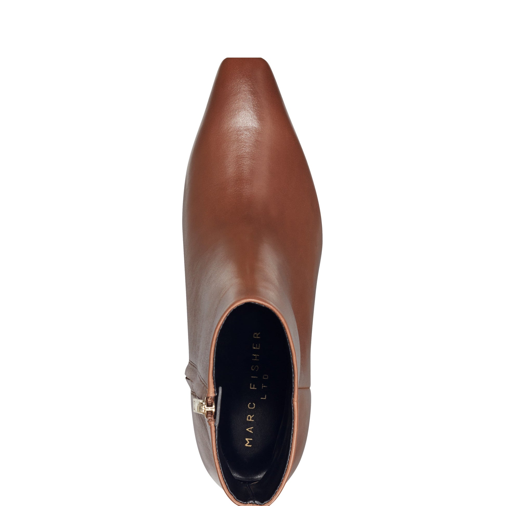 Marc Fisher Kiona Kitten Heel Leather Ankle Bootie - Cognac Leather