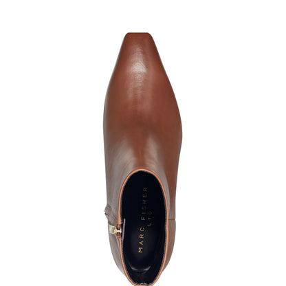 Marc Fisher Kiona Kitten Heel Leather Ankle Bootie - Cognac Leather