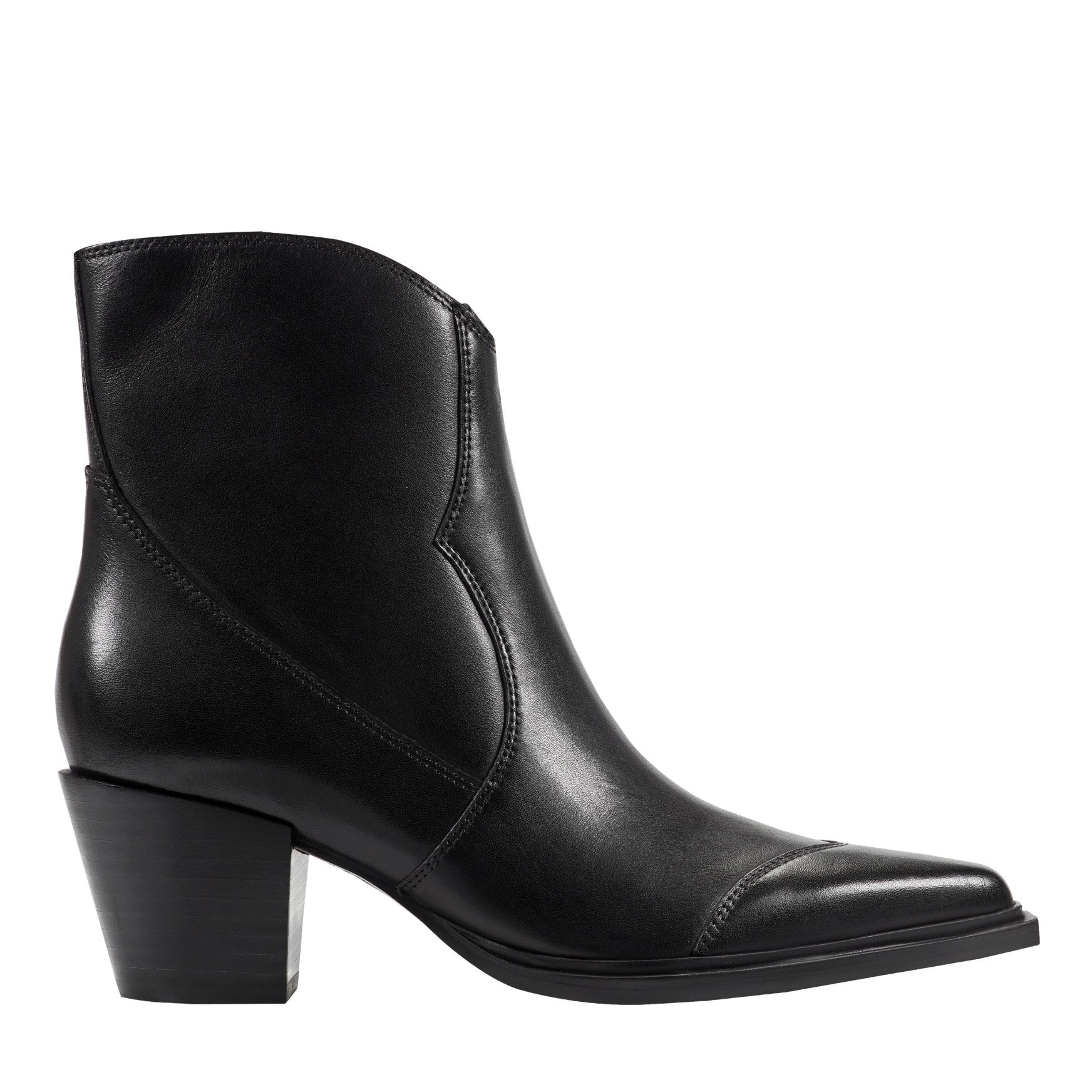 Marc Fisher Giulie Western Leather Ankle Bootie - Black Leather