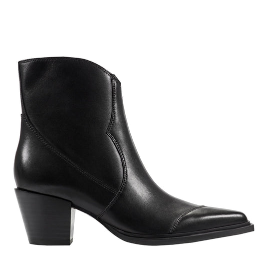 Marc Fisher Giulie Western Leather Ankle Bootie - Black Leather