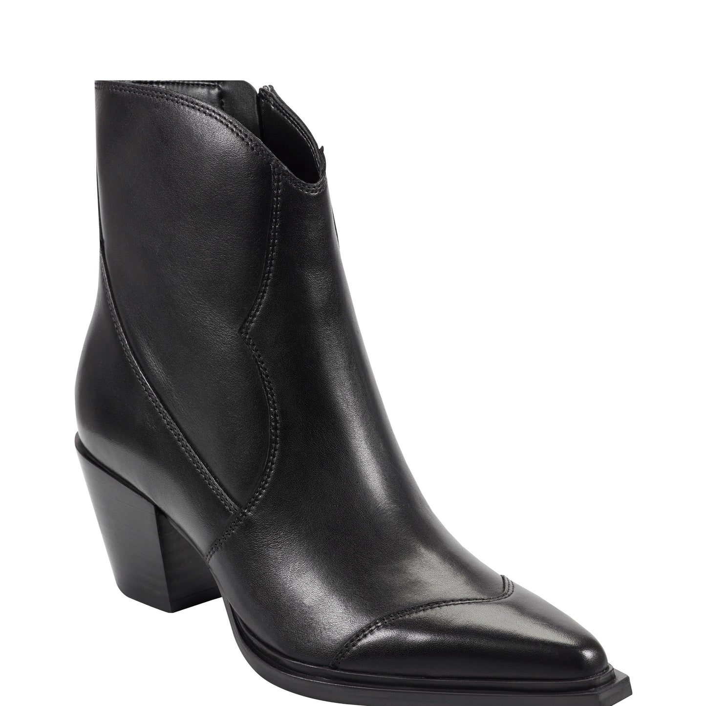 Marc Fisher Giulie Western Leather Ankle Bootie - Black Leather