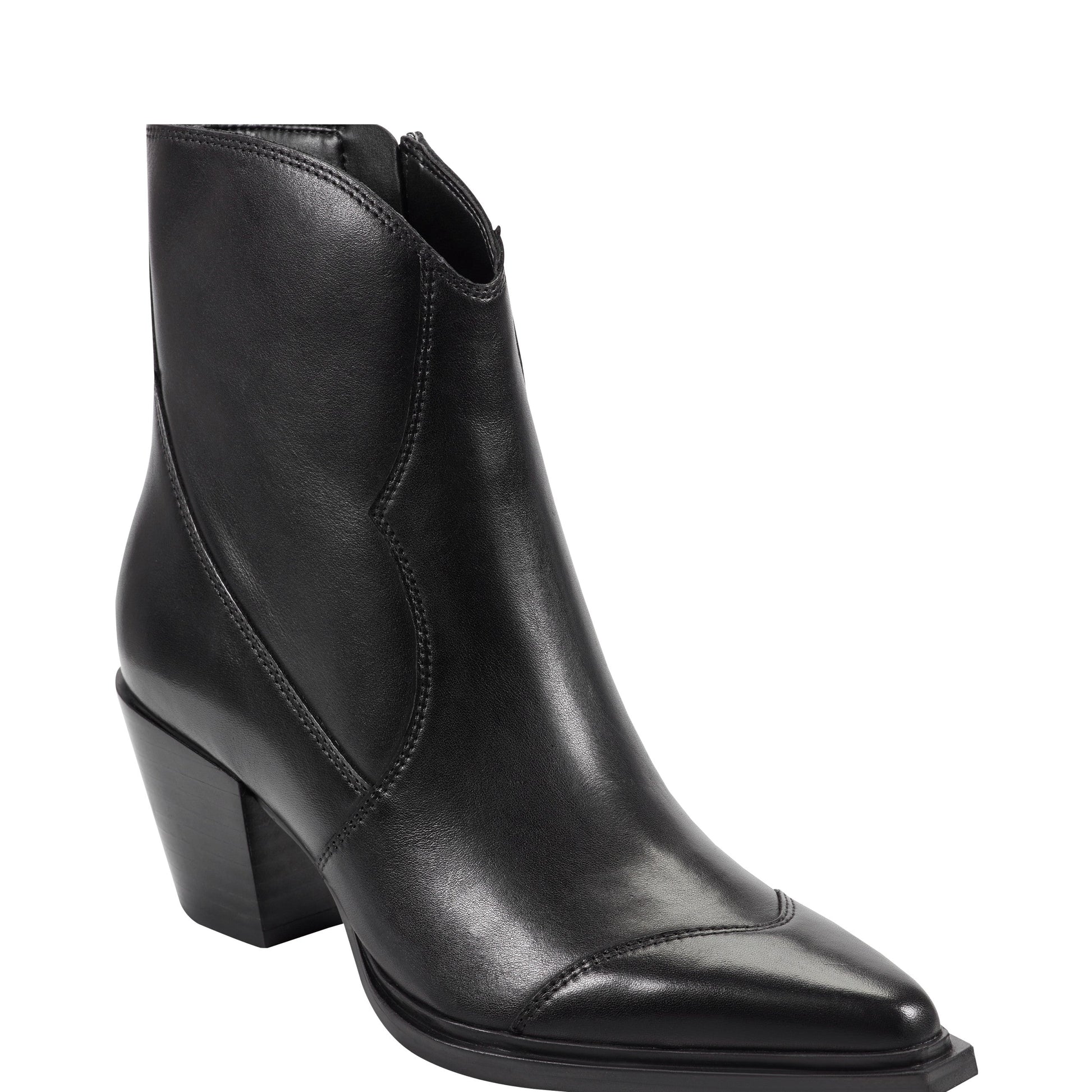 Marc Fisher Giulie Western Leather Ankle Bootie - Black Leather