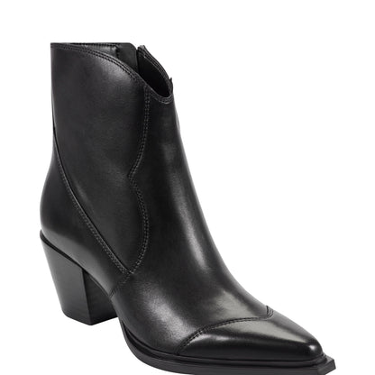 Marc Fisher Giulie Western Leather Ankle Bootie - Black Leather