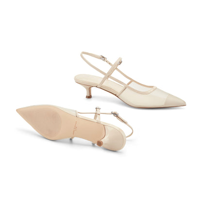 Marc Fisher Ceddy Kitten Heel Slingback Pump - White Mesh