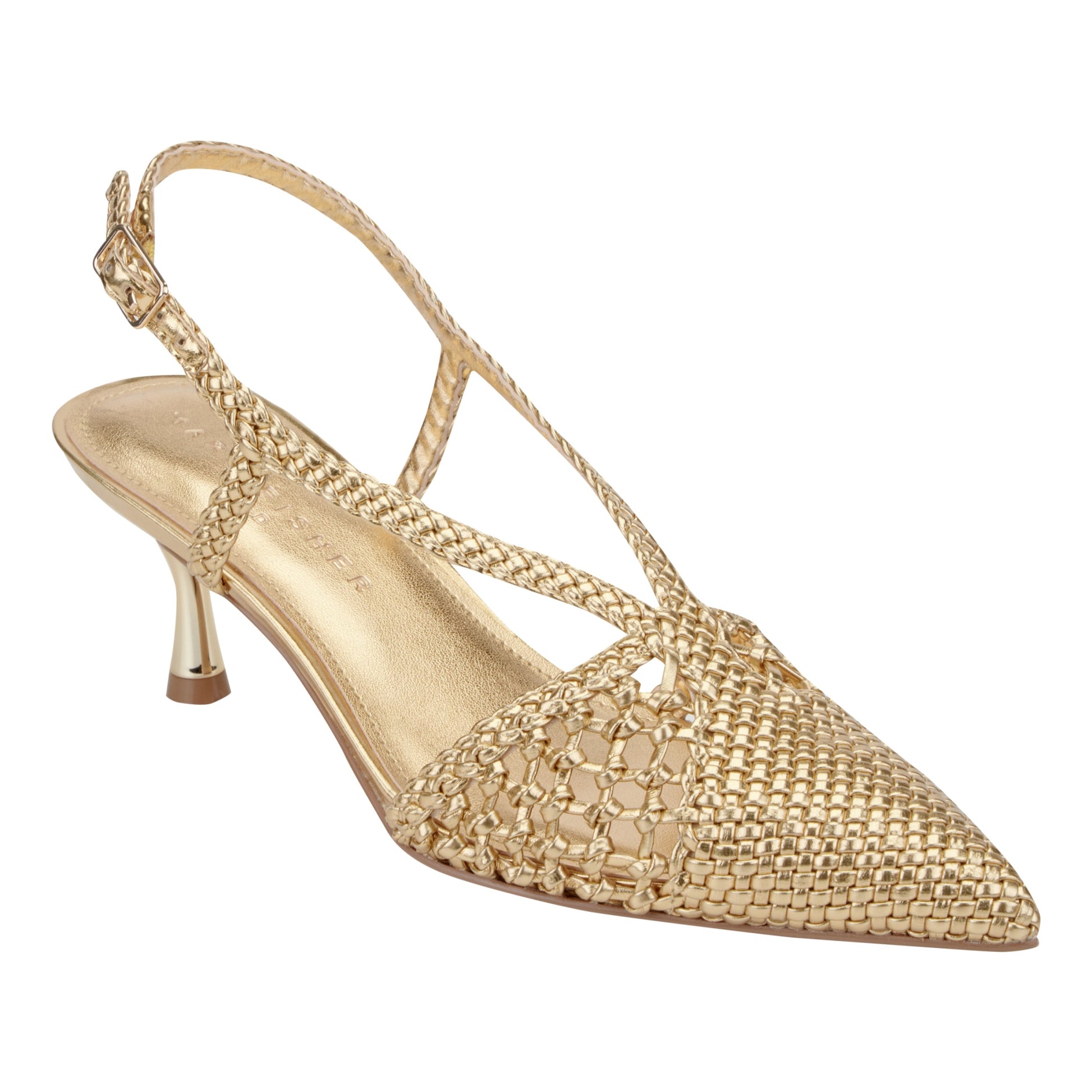 Marc Fisher Reagan Woven Leather Pump - Gold Leather