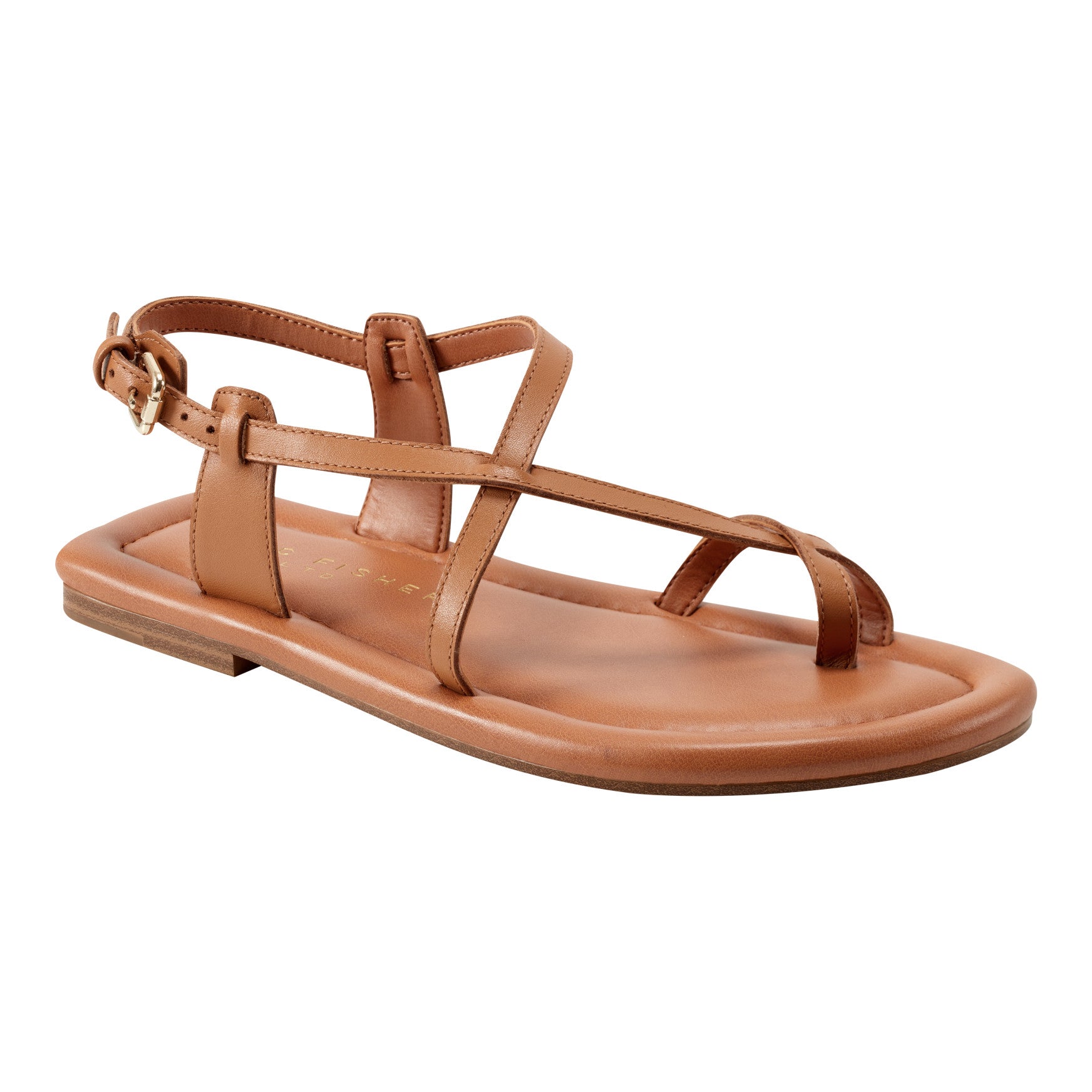 Marc Fisher Gerty Strappy Leather Flat Sandal - Natural Leather