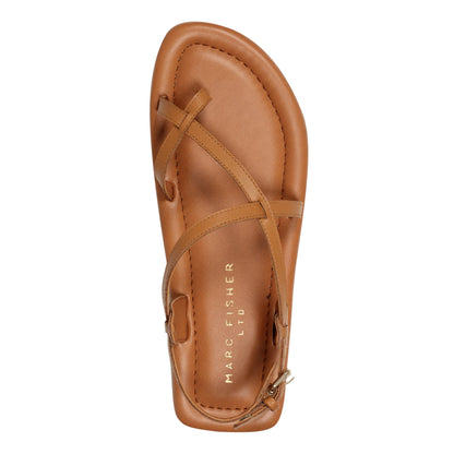 Marc Fisher Gerty Strappy Leather Flat Sandal - Natural Leather
