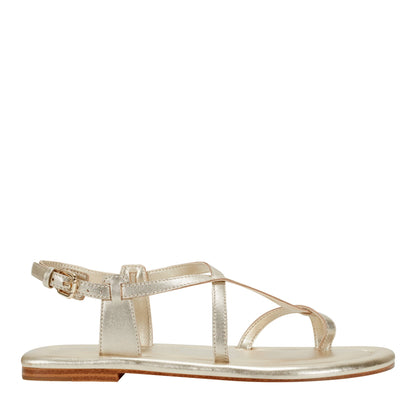 Marc Fisher Gerty Strappy Leather Flat Sandal - Gold Leather