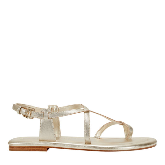 Marc Fisher Gerty Strappy Leather Flat Sandal - Gold Leather