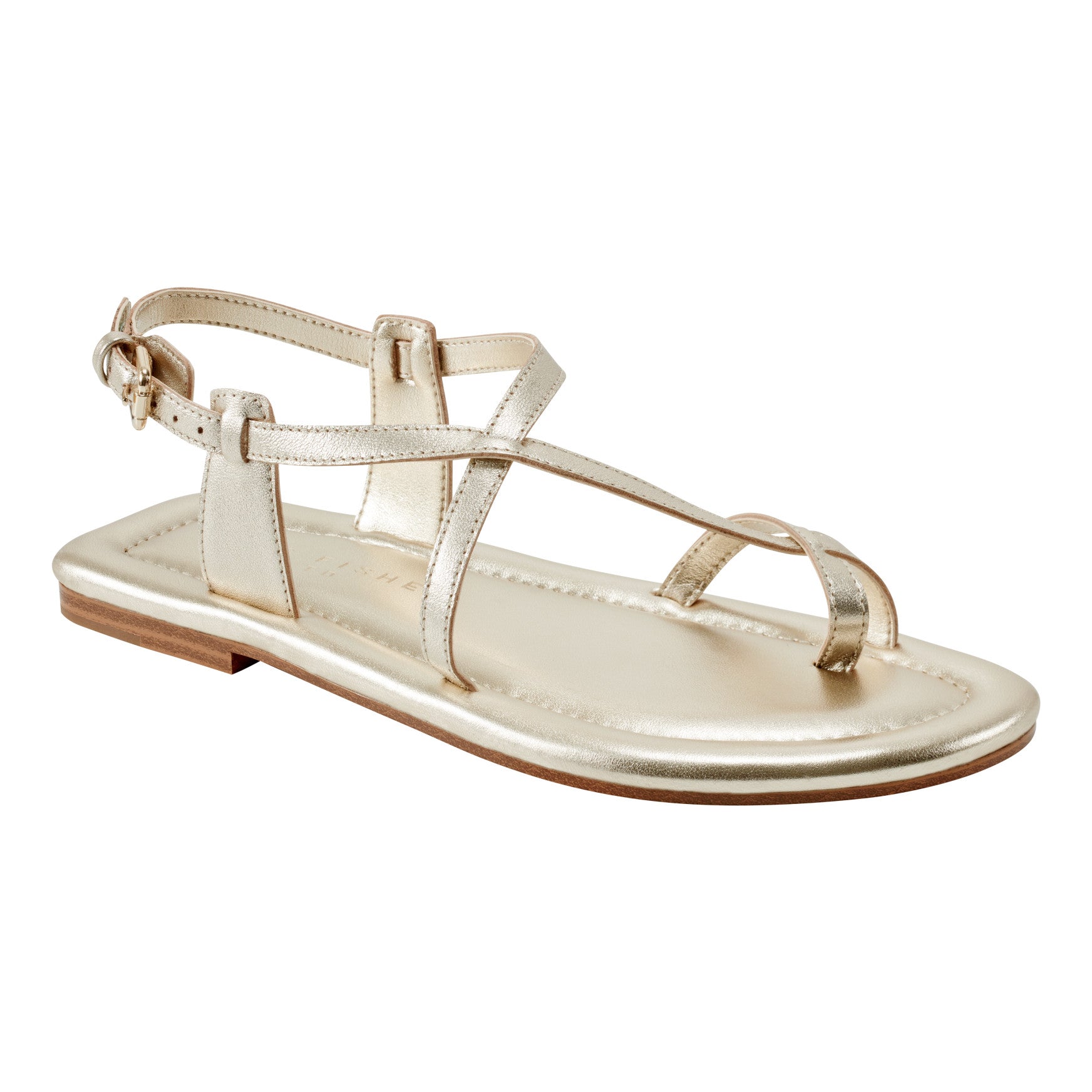 Marc Fisher Gerty Strappy Leather Flat Sandal - Gold Leather