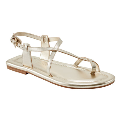 Marc Fisher Gerty Strappy Leather Flat Sandal - Gold Leather