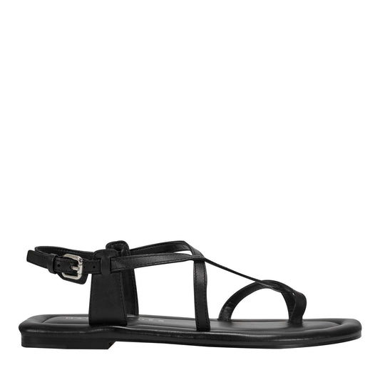 Marc Fisher Gerty Strappy Leather Flat Sandal - Black Leather