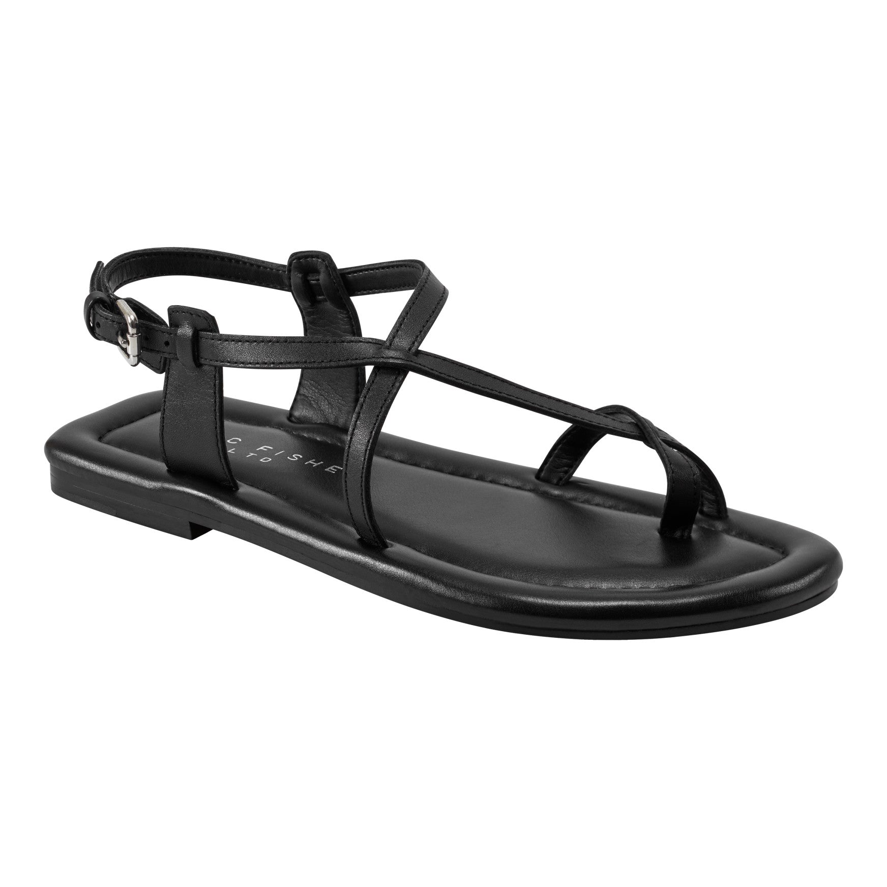 Marc Fisher Gerty Strappy Leather Flat Sandal - Black Leather