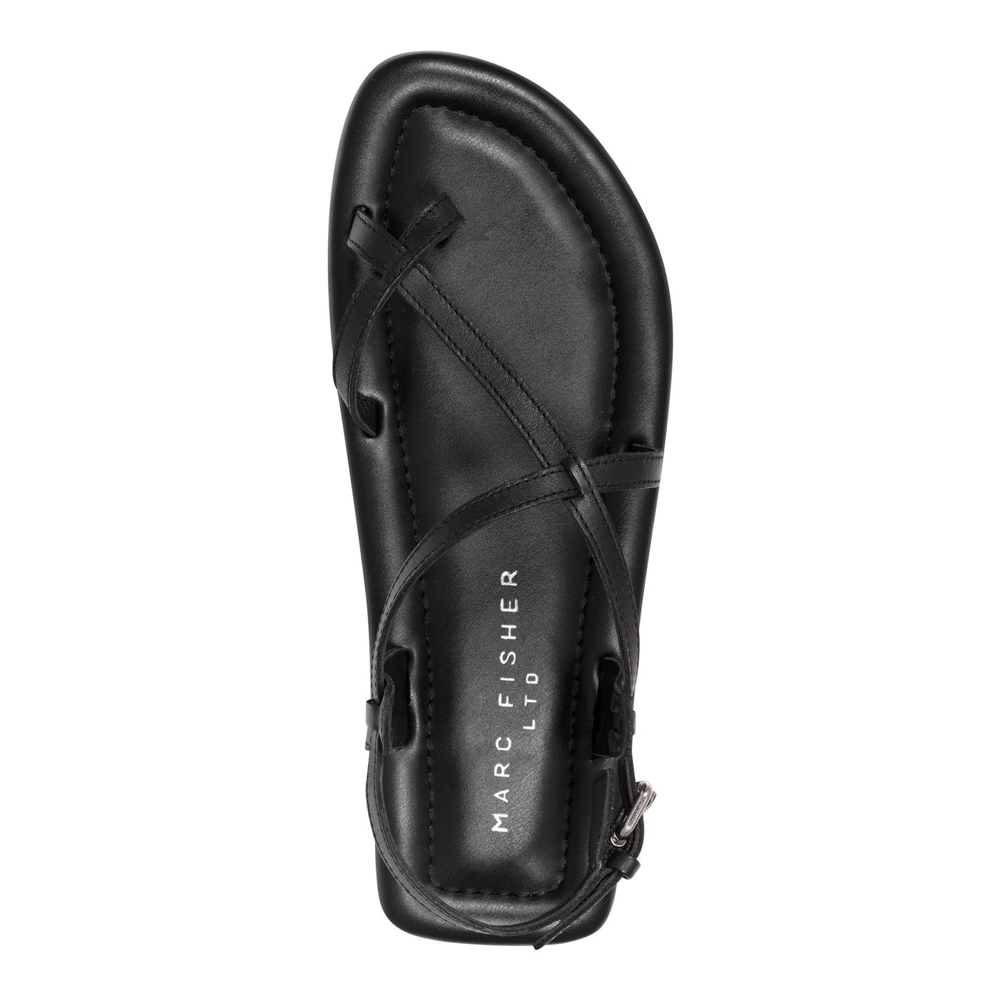 Marc Fisher Gerty Strappy Leather Flat Sandal - Black Leather