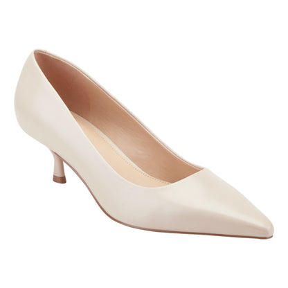 Marc Fisher Calynna Leather Kitten Heel Pump - Cream Leather