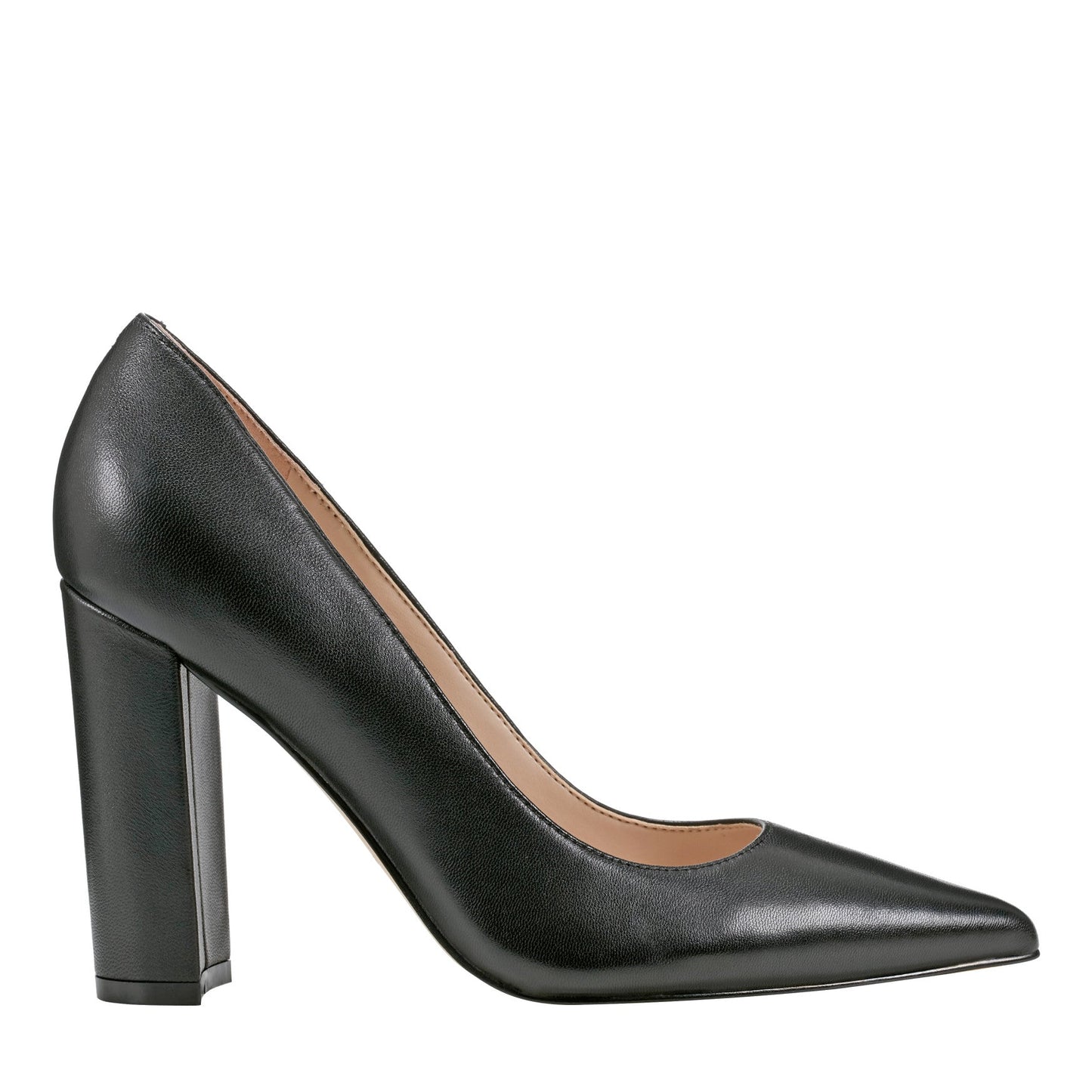 Marc Fisher Abilene Leather Block Heel Pointy Toe Pump - Black Leather