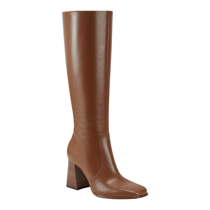 Marc Fisher Dreeam Block Heeled Leather Boot - Tan Leather
