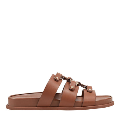Marc Fisher Verity Flat Leather Footbed Sandal - Brown Leather
