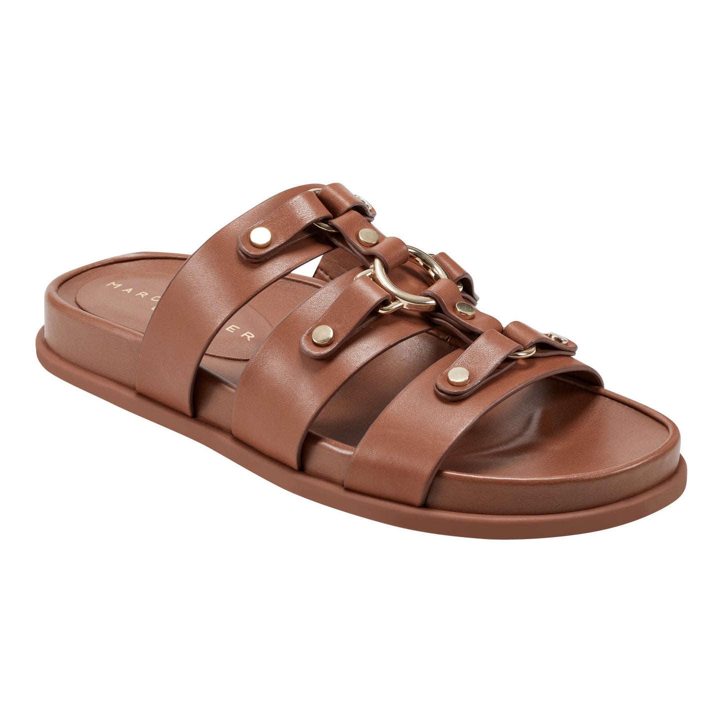 Marc Fisher Verity Flat Leather Footbed Sandal - Brown Leather