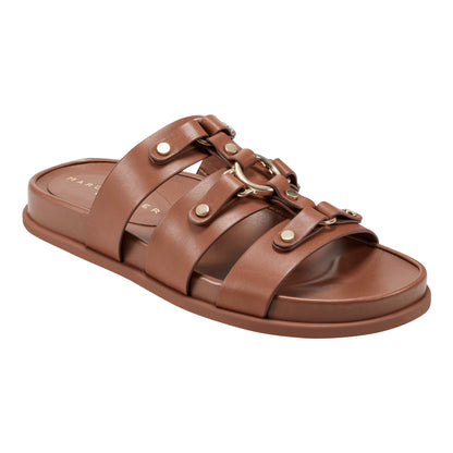 Marc Fisher Verity Flat Leather Footbed Sandal - Brown Leather