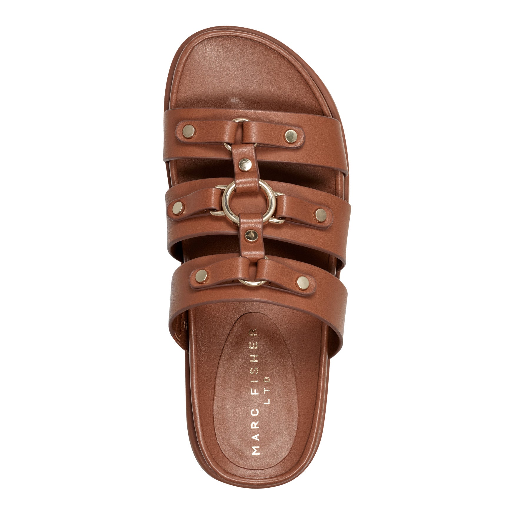 Marc Fisher Verity Flat Leather Footbed Sandal - Brown Leather
