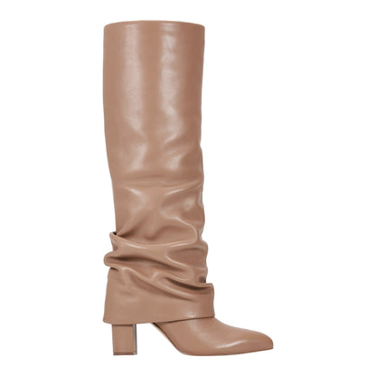 Marc Fisher Lalita Foldover Dress Leather Boot - Light Natural Leather